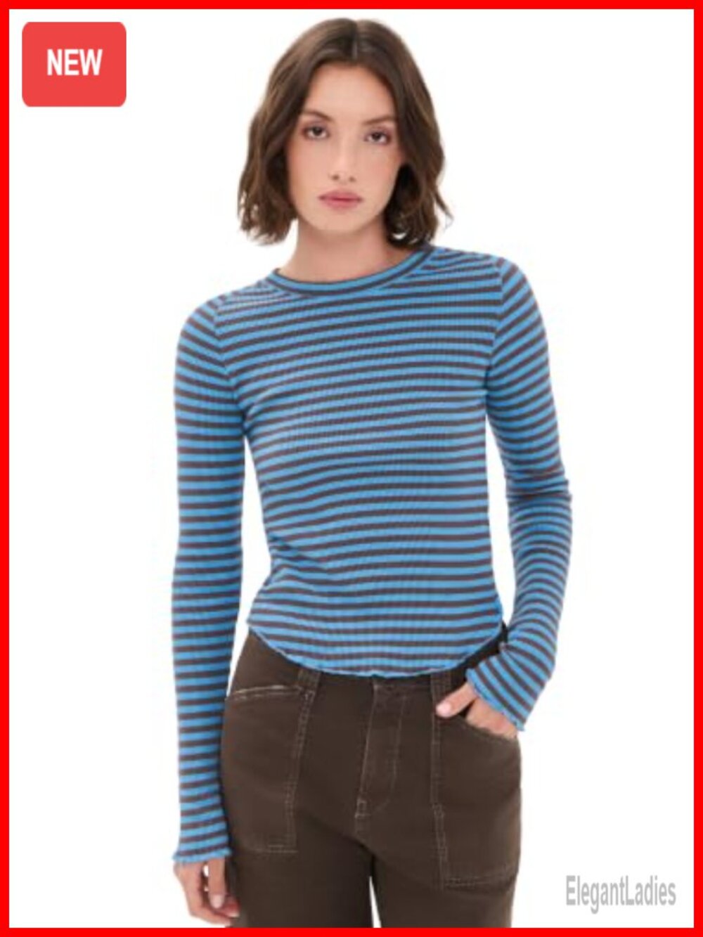 Free People Waffle Knit Striped Scoop Neck Raglan Long Sleeve Tee